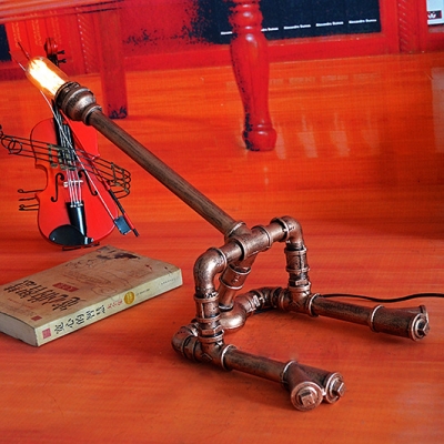 Industrial Vintage 22.8''W Table Lamp with Pipe Lamp Base in Rust Finish