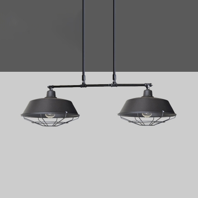 

Industrial 2 Light Island Light with Warehouse Metal Shade in Black Finish