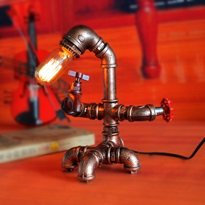 Industrial Vintage 8.7''W Table Lamp with Valve in Open Bulb Style, Rust