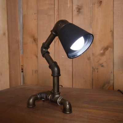 Industrial Vintage Table Lamp with Metal Shade in Pipe Style, Black