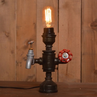 Industrial Vintage Table Lamp with Valve in Pipe Style, Black