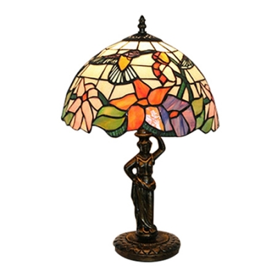 Tiffany-Style 21" H Hummingbirds Floral Table Lamp with Multicolored Glass Shade and Resin Lamp Base