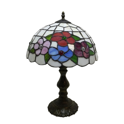 11.8''W Table Lamp with Floral Glass Shade in Tiffany Style, Multi 