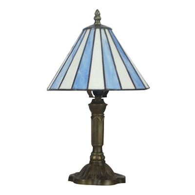 8''W Desk Lamp with Conical Glass Shade Tiffany Light in Blue&White Finish