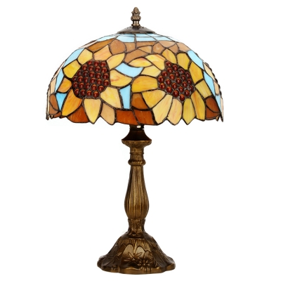 Sunflower Theme Tiffany Table Lamp with Stained Glass Dome Shade in 2 Designs