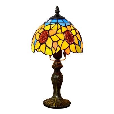 

14"H 1-Light Table Lamp with Floral Glass Shade in Yellow, Tiffany Style, HL465812