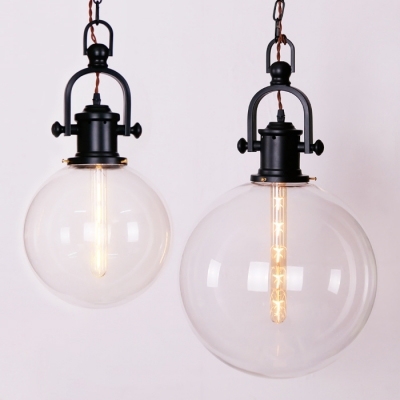 1 Head Global Hanging Lamp Industrial Vintage Closed Glass Shade Pendant Light in Black