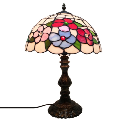 11.8''W Table Lamp with Floral Glass Shade in Tiffany Style, Multi-Colored