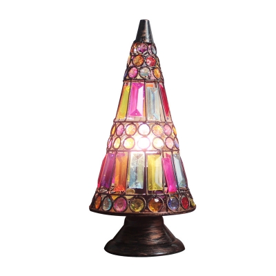 14" H Vintage Design Tiffany Conical Glass Shade Table Lamp, Multi-Colored
