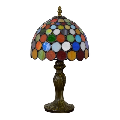 Dome Shade Multi-Colored Small Circle Pattern Tiffany-Style Stained Glass Table Lamp
