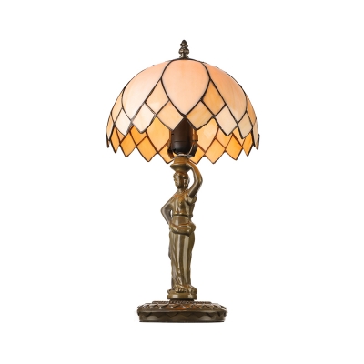 Lotus Shaped Table Lamp Down Lighting Tiffany White Glass Shade, 12" W