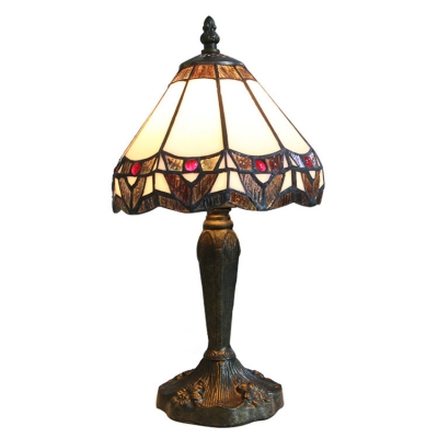 Tiffany 15.4" H Table Lamp with Cone Shaped Stained Glass Shade in Baroque Style