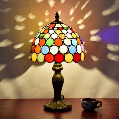 Dome Shade Multi-Colored Small Circle Pattern Tiffany-Style Stained Glass Table Lamp