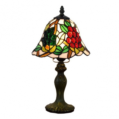 14" H Tiffany Fruit Theme Bell Shade Table Lamp with Colorful Stained Glass