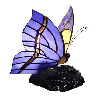 Blue Butterfly Table Lamp with Tiffany Stained Glass, 1-Light, 10