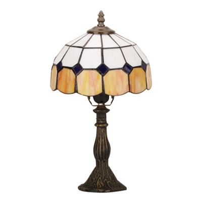 Dome Shade Table Lamp with Yellow/Blue Glass Shade in Tiffany Style