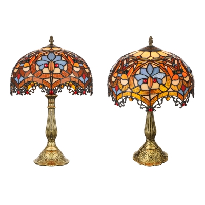Victorian Tiffany Dome Shaped Table Lamp Stained Glass 19