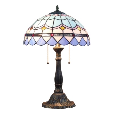 Brightly Hued Dome Glass Shade, 2 Light Table Lamp with Tiffany Blue Glass in Baroque Style, 16