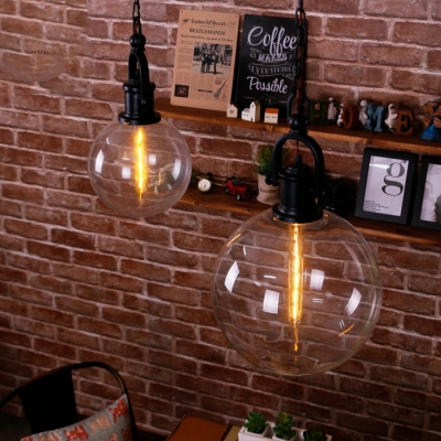 Industrial Orb Pendant Light Single Head Suspended Light with Closed Glass Shade in Black