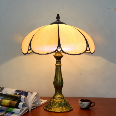 Vintage 11.8''H Simple Table Lamp with Dome Glass Shade in Tiffany Style