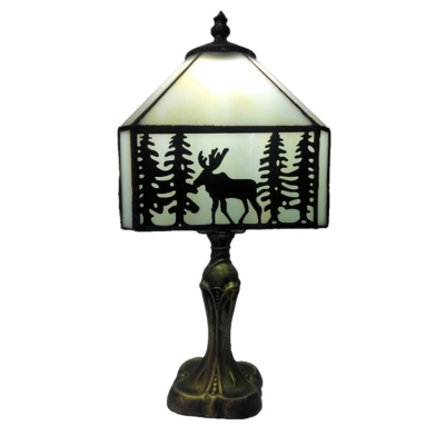 Tiffany Elk Theme 6''W Table Lamp with Stained Glass Shade in Vintage Style
