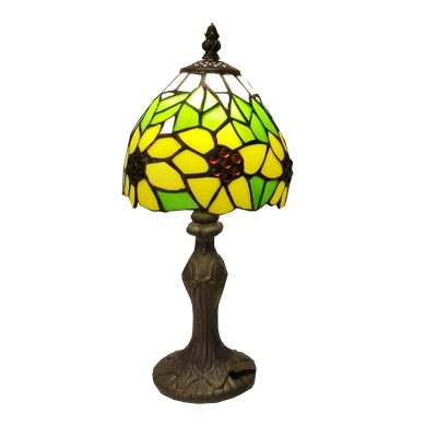 Sunflower Theme Tiffany Glass Lampshade Table Light, 6" W in Yellow & Green Finish