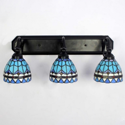 Baroque Tiffany-Style 3 Light Stained Glass Shade Sconce Lighting in Matte Black Finish