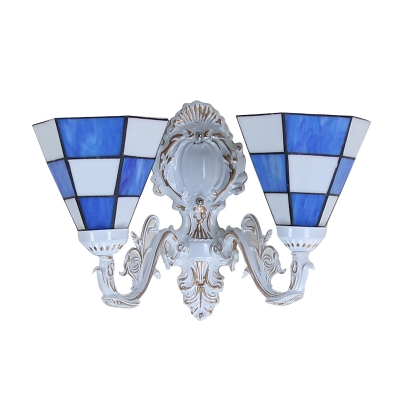 European Tiffany Style 2-Light Inverted Wall Sconce with White Lampbase, 14