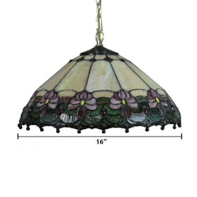 Vintage Design 2-Light Ceiling Fixture with Cone Shaped Glass Shade in Tiffany Style, 16-Inch Wide