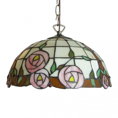 2-Light Pendant Light Tiffany  Rose Pattern Glass Shade in Multicolor Finish, 16-Inch Wide