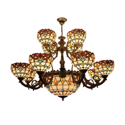 2/3-Tier Tiffany Baroque Chandelier with Tulip Pattern Glass Shades