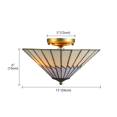 13 In Wide Conical Glass Shade in Purple and White Tiffany Style Flush Mount Ceiling Fixture, Up Lighting