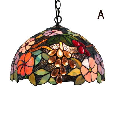 Foyer Tiffany Fruit and Floral Ceiling Fixture 12-Inch Wide Stained Glass Shade in Multicolor Finish