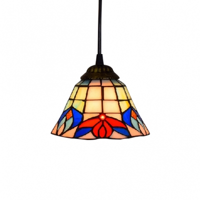 Bell Shaped Pendant Light with Colorful Glass Shade in Tiffany Baroque Style, 8