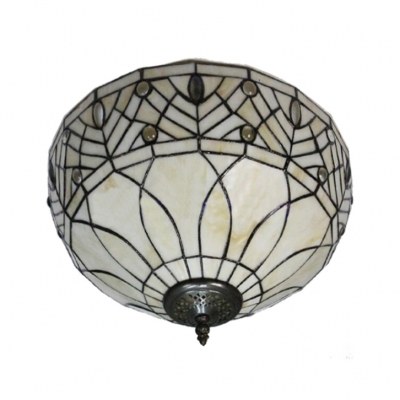 12-Inch Wide Tiffany Round Glass Flush Mount Ceiling Light with Amber Shade, Two Light