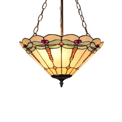 Tiffany-Style Colorful Glass Semi Flush Fixture with 3-Light, 6-Inch Wide Conical Shade