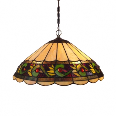 Vintage Design 14-Inch Wide Pendant Light with Conical Glass Shade in Multicolor Finish, Tiffany Style