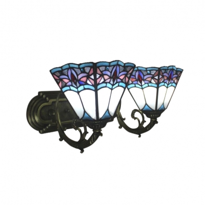 Vintage Tiffany Style Stained Glass Wall Sconce with Headmade Glass Shade in Colorful, 16-Inch Width