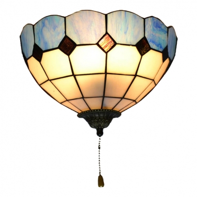 12-Inch Vintage Stained Glass Wall Lamp in Blue/Green/Orange with Pull Switch