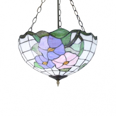 Lotus Theme Bowl Shaped Semi Flush Mount Light Tiffany Style Inverted Stained Glass Lampshade, 16