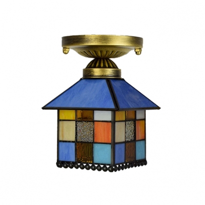 Multicolored Tiffany Flush Mount Ceiling Light in Lodge Style with Exquisite Glass Shade