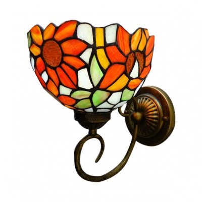 Sunflowers Tiffany Pattern Bowl Design with Multicolor Glass Shade Wall Sconce, 7