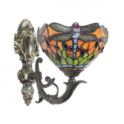 Vintage Butterfly Up Lighting Bowl Tiffany Design Wall Sconce with Colorful Shade, 8