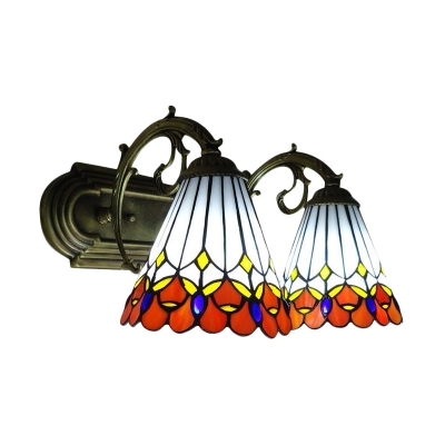 2-Light Wall Sconce with Peacock Pattern Glass Shade in Tiffany Style, 16-Inch Wide