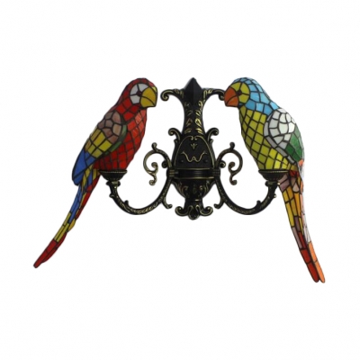 Double Light Wall Sconce with Tiffany-Style Colorful Parrot Shaped Glass Shade, 27