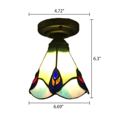Classic Art Semi-Flush Mount Ceiling Light with Peacock Tail Glass Shade in Tiffany Style 6.7