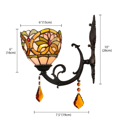 Tiffany Style Victorian Bowl Design Single Light Wall Sconce, 8