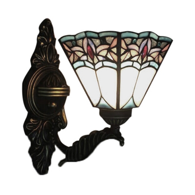 Upward Tiffany Baroque Design Wall Sconce with Colorful Glass Shade 6 Inch Wide