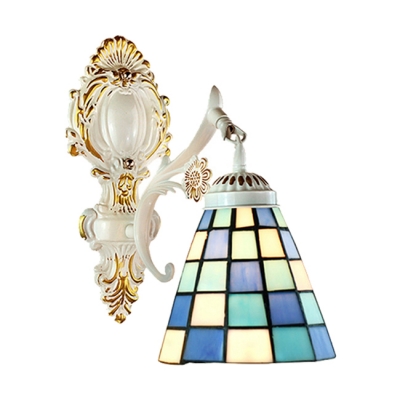 Single Light 9"W Downward Tiffany Style Bell Design Wall Lamp Fixture with Multi-colored Glass Shade