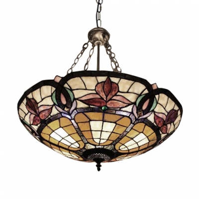 Tiffany Style Glass & Steel Ceiling Light Fixture with Multi-colors Bowl Shade